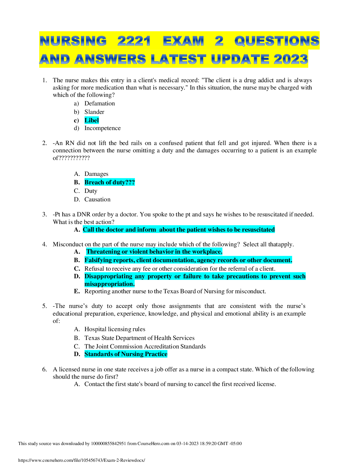 Preview of NURSING 2221 EXAM 2 QUESTIONS AND ANSWERS LATEST UPDATE 2023
